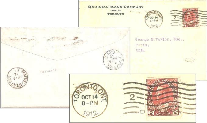 1911 Admiral 2 cent carmine sidewise coil on cover with cancel dated
                14 October 1912