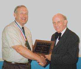 Mike Street presents the OTB Lifetime Achievement Award to David Sessions on 13 September
                     2003 at the CPSGB convention in Porthcawl, Wales