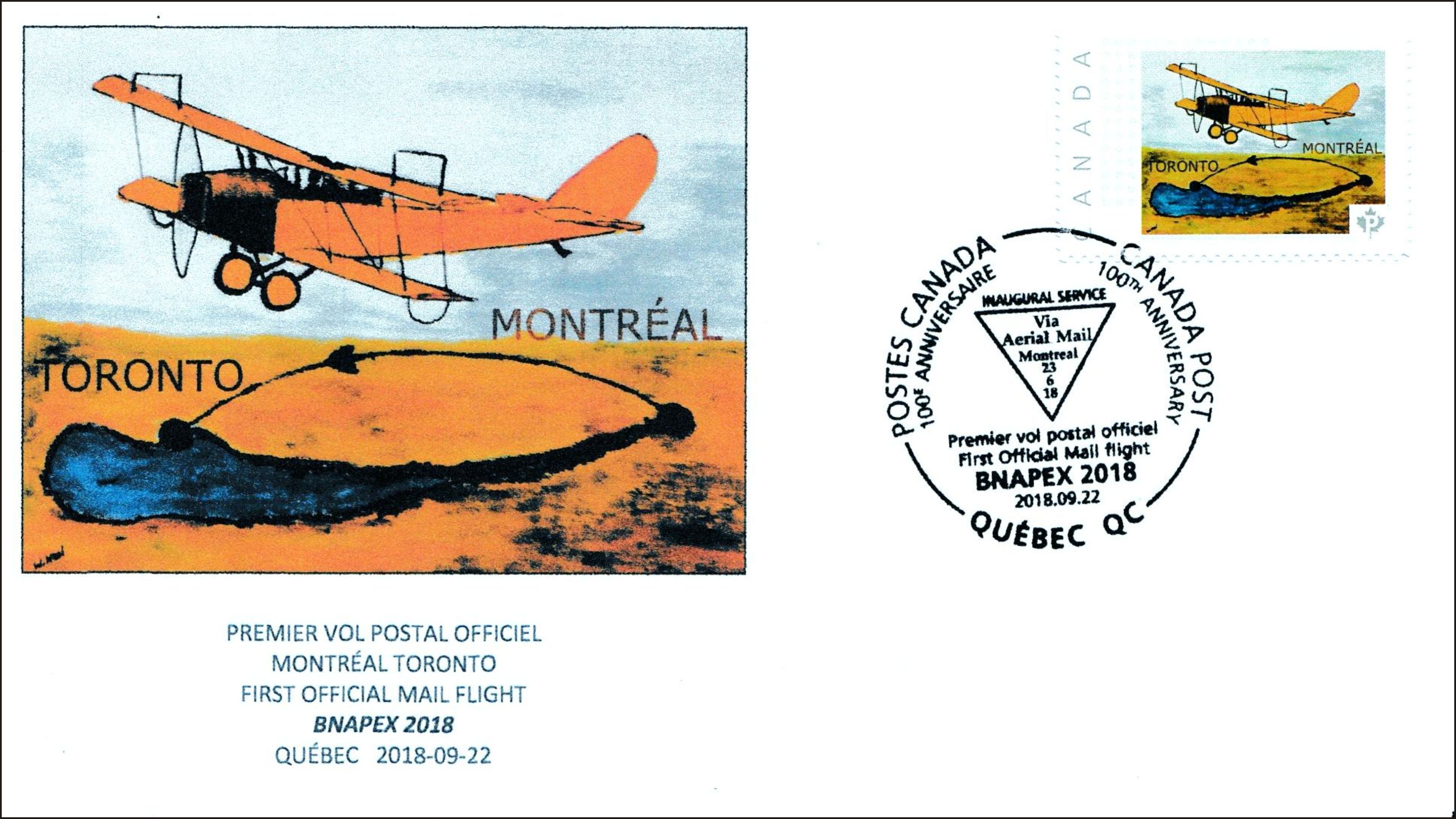Cover commemorating the 100th Anniversary of Canada's first official postal flight