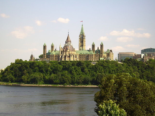 Parliament buildings from across the Ottawa River