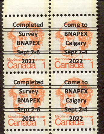 Sheet of the regular overprinted 1¢ Sir John A. Macdonald stamps for Survey