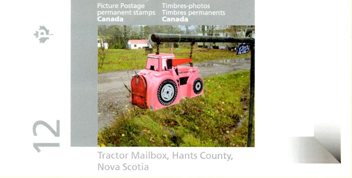 Booklet of Picture Postage stamps showing folk art mailbox shaped as a tractor