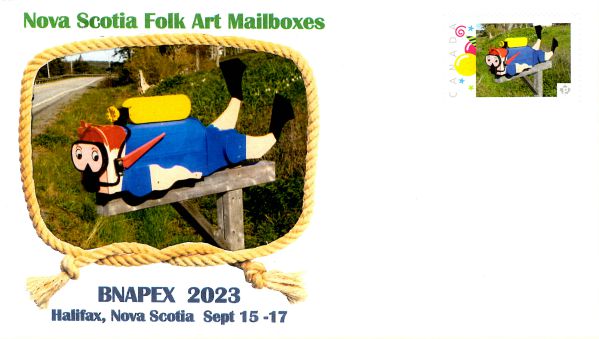 Cachet cover with Picture Postage stamp showing folk art mailbox shaped as a scuba diver
