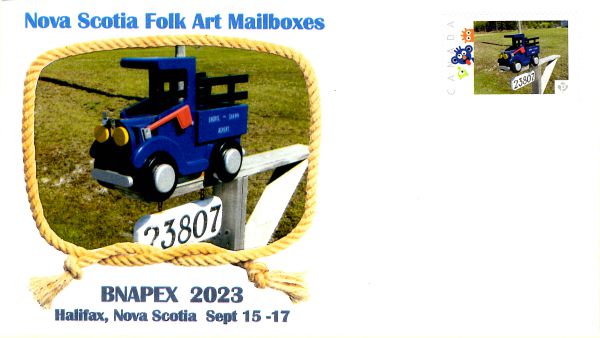 Cachet cover with Picture Postage stamp showing folk art mailbox shaped as a truck
