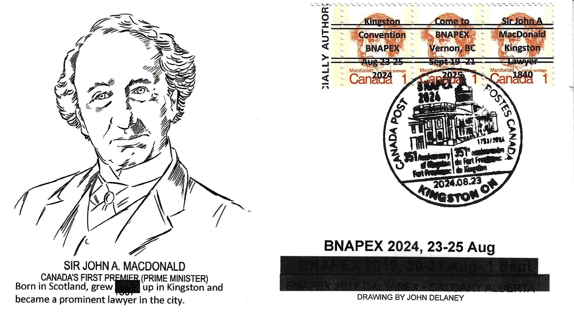 BNAPEX 2024 souvenir cover with Sir John A. Macdonald cachet