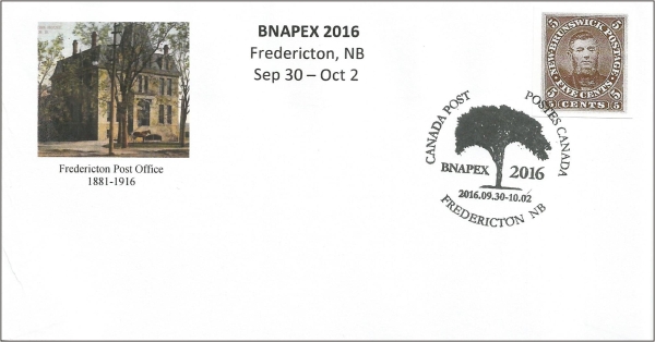 BNAPEX 2016 Souvenir envelope with label depicting the unissued New Brunswick
                 Charles Connell stamp