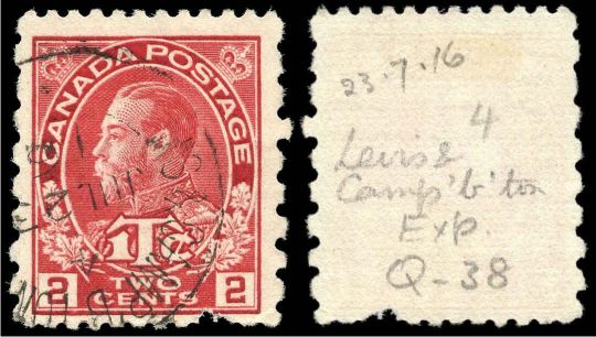 Admiral 2 cent plus 1 cent carmine stamp perforated 12 by 8 with a cancel dated
                23 July 1916