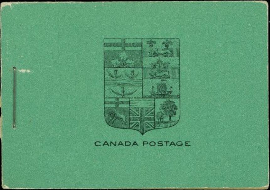 Cover of booklet containing two panes of six Admiral 2 cent green stamps