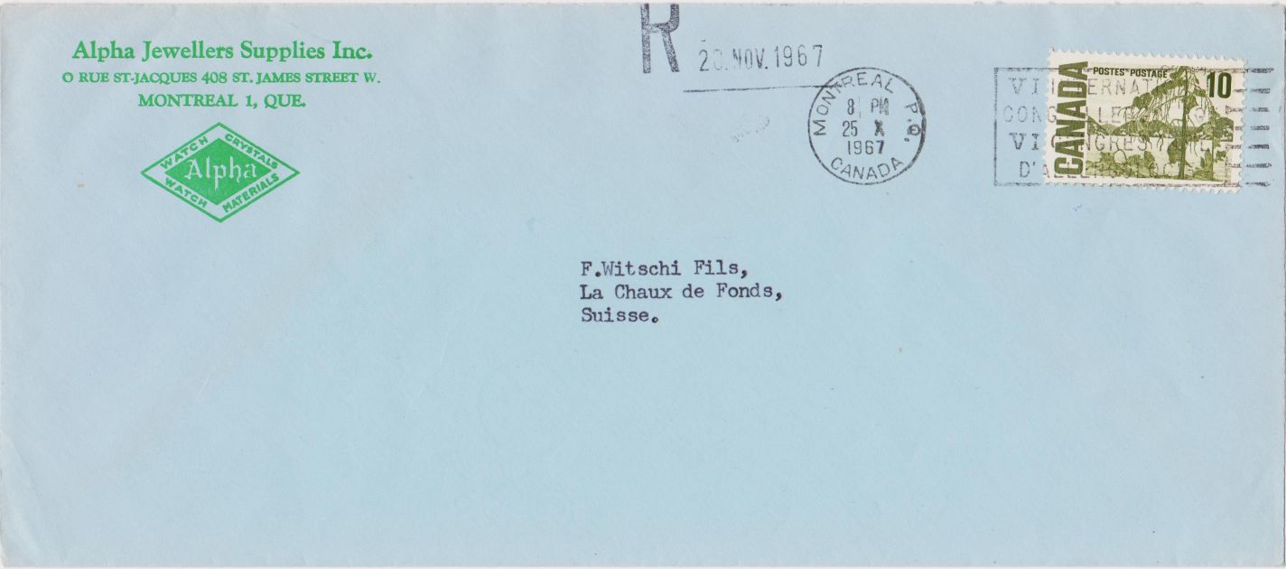 Cover mailed on 25 October 1967 at the 10 cent UPU surface rate