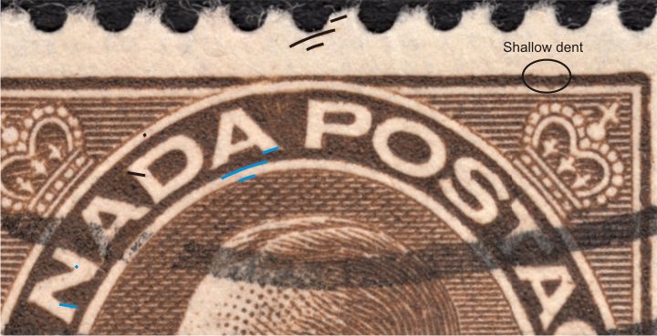 Upper part of 3 cent cent brown with misplaced entry markup