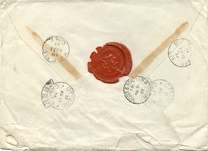 Back of Dept. of External Affairs cover with Wax Seal