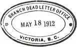 Branch Dead Letter Office Victoria 1912 triple oval handstamp 
