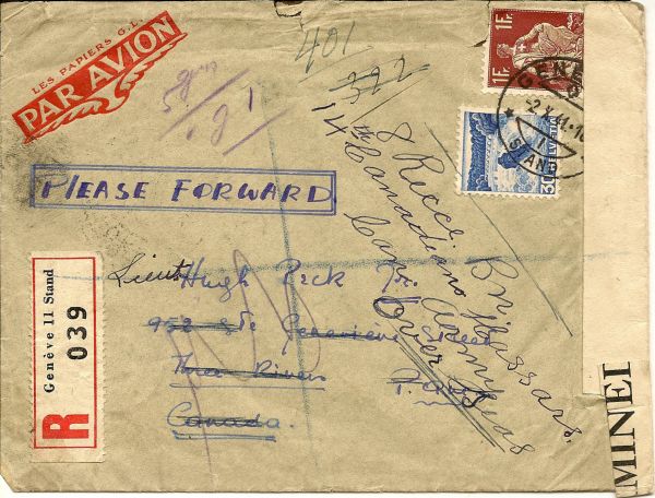Front of cover from Switzerland to Trois-Rivieres