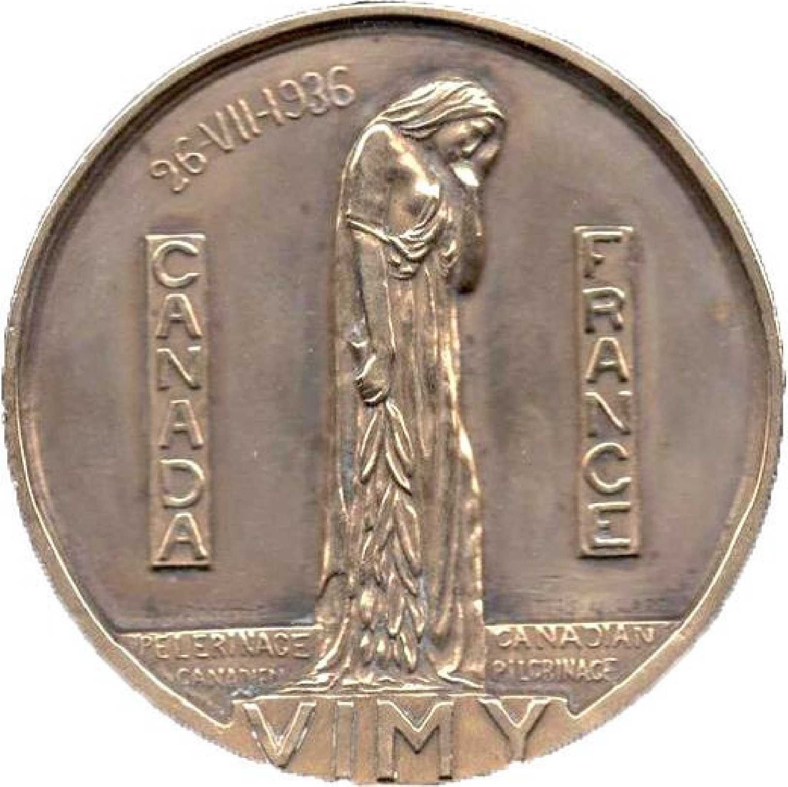 Figure 1 The pilgrims' medal, depicting 'Mother Canada'