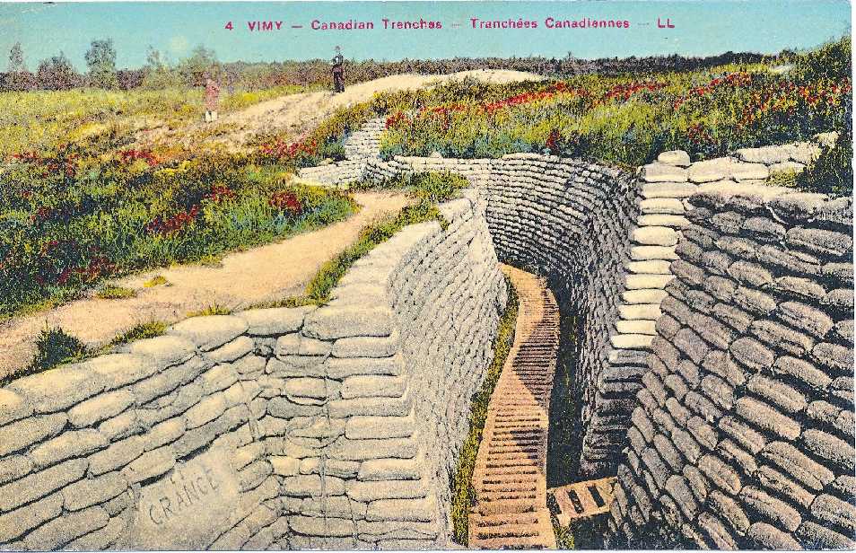 Figure 12b.  Front of picture postcard of the trenches at Vimy Ridge sent to 
        Mers-les-Bains in the Somme.