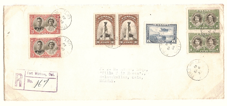 Cover to Norway returned to its sender due
                to the outbreak of World War II