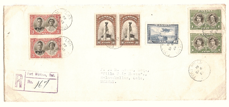 Cover to Norway returned to its sender due
                to the outbreak of World War II