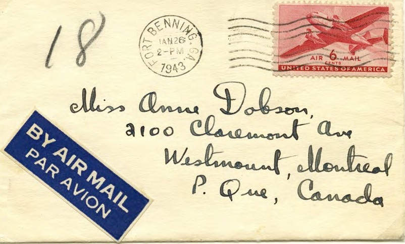Cover from early Canadian trainee at Fort Benning, Georgia, 26 January 1943