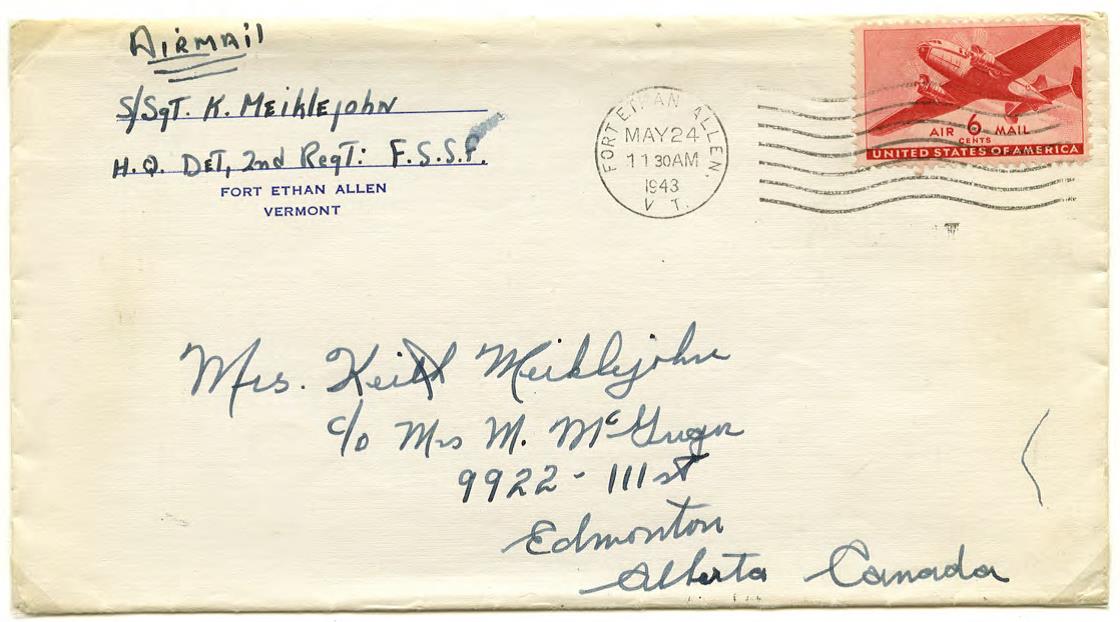 Cover from Fort Ethan Allen, Vermont, 24 May 1943