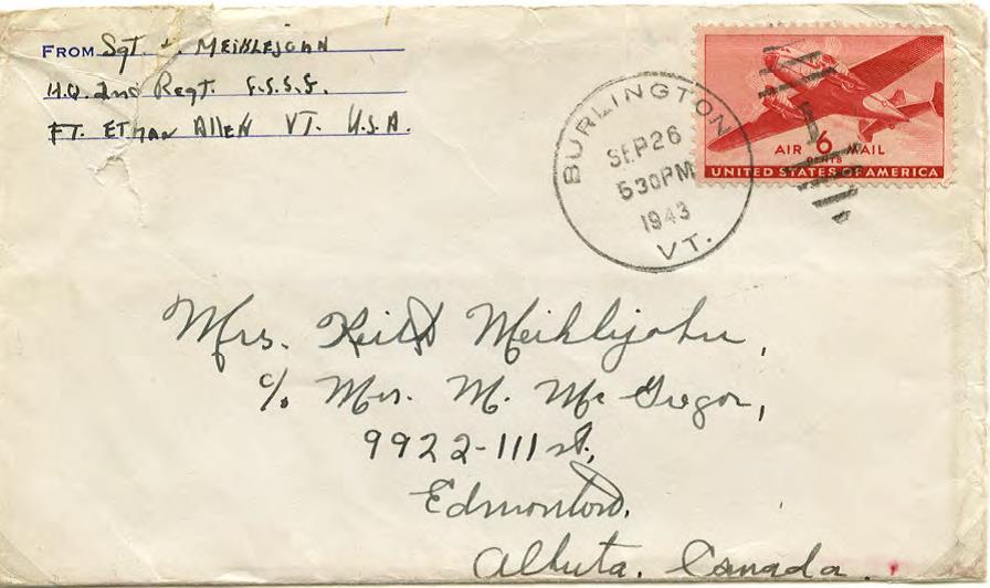 Cover from Fort Ethan Allen, Burlington, Vermont, 26 September 1943