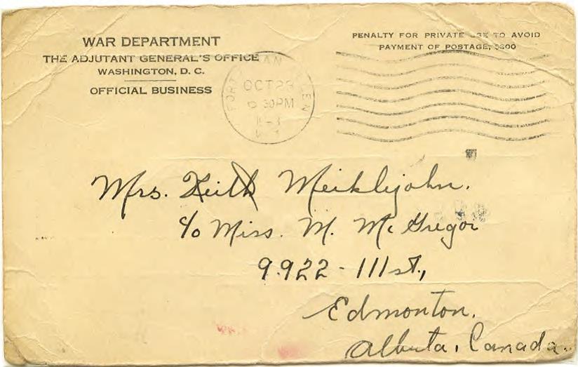 Address side of change of address card from Fort Ethan Allen, Burlington, Vermont, 23 October 1943