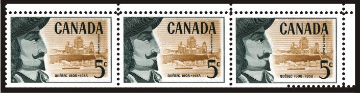Fake part imperforate “variety” on the 1958 5¢ Samuel de Champlain commemorative