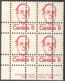 6¢ Pearson Caricature definitive with extra vertical and horizontal perforations