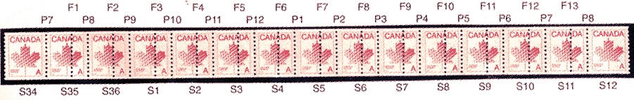 1981 A Maple Leaf coil strip of 14 with fake extra perforations