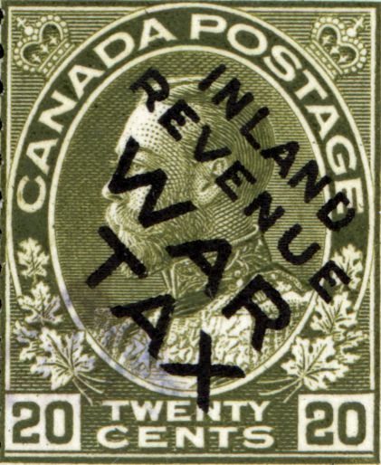 Admiral 20 cent stamp overprinted Inland Revenue War Tax