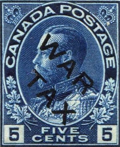 Admiral 5 cent blue stamp overprinted War Tax
