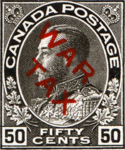 Admiral 50 cent stamp overprinted War Tax