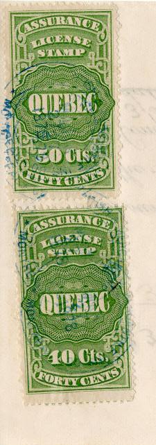 Assurance Licence stamps affixed to the back of the receipt