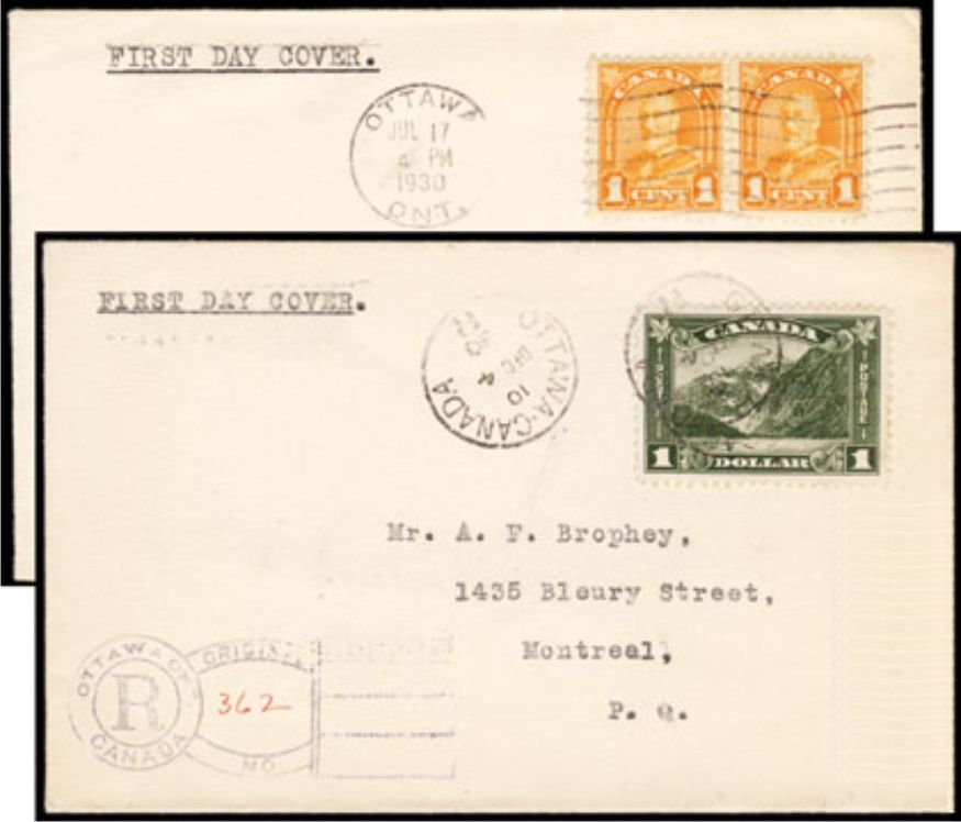 Two first day covers of the 1930 King George V Arch Issue