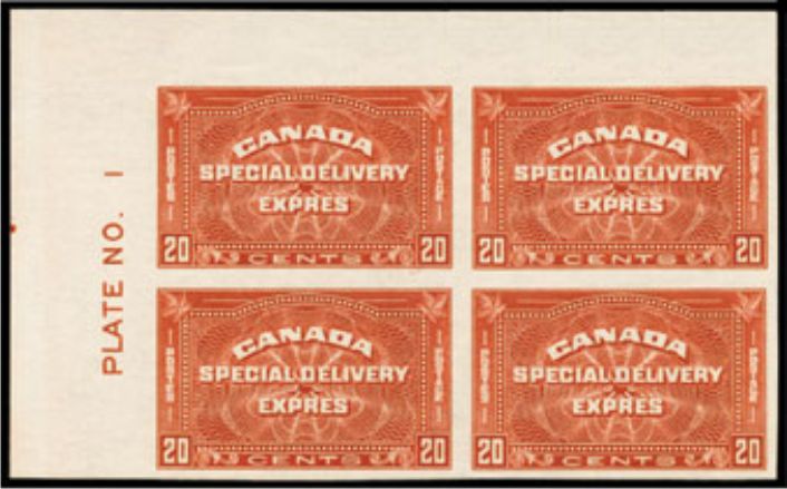 1933 20 Special Delivery imperforate plate block