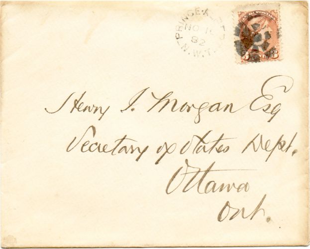 Cover dated 16 Nov. 1882 mailed by Charles Mair from Prince Albert, N.W.T.
