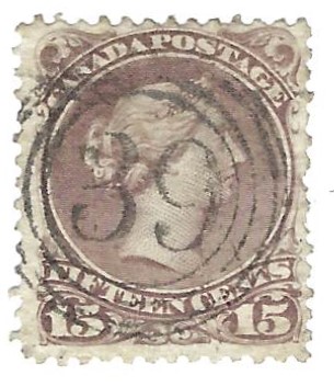 Four-ring numeral cancel 39 issued to Saint Johns, Canada East