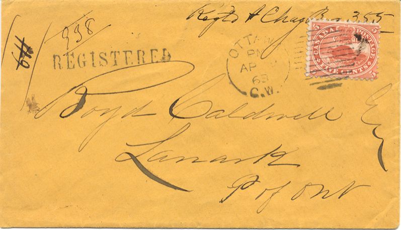 1859 5 cent Beaver on cover dated 10 April 1868