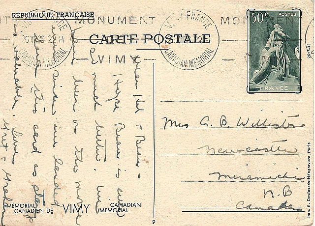 Back of the postal stationery postcard prepared by France
