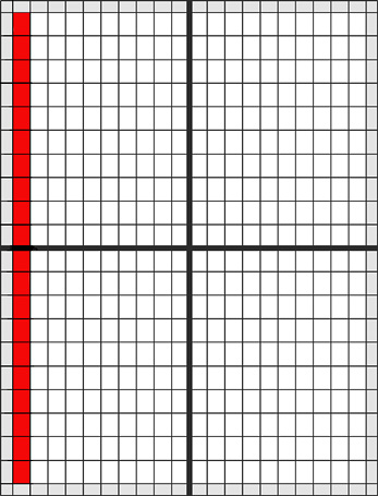 Sheet of 400 stamps with the first column shown in red.  Marler 
            used the term row or vertical row rather than column