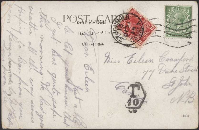 Postcard short paid 1/2d and charged 10 centimes double deficiency