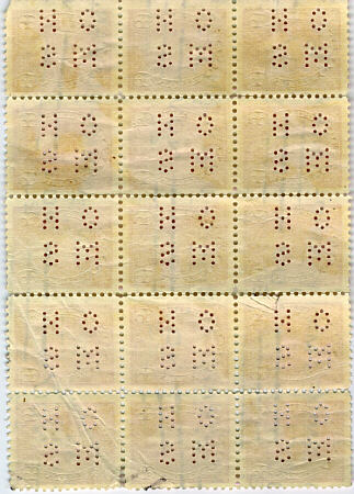 Block of 15 stamps each of which is punched OHMS