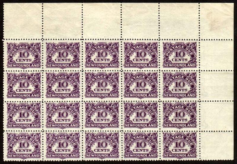 Block of Newfoundland's last postage stamp with 'error' stamp