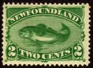 2 cent green stamp depicting a fish