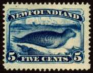 5 cent blue stamp depicting a seal