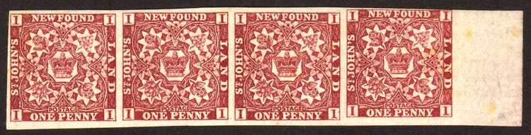 Strip of four of Newfoundland's first stamp