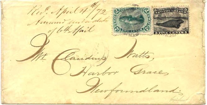 An 1872 cover shows cents issues, featuring animals