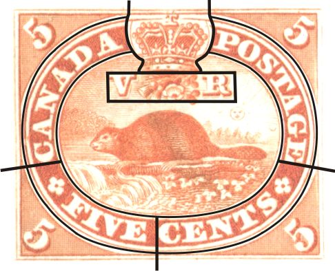 Division of 5 cent Beaver stamp into design components