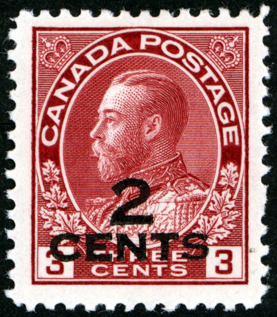 Admiral 3 cent carmine with 2 cent two-line overprint single